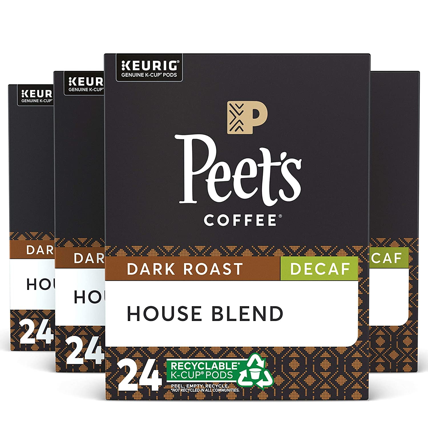 Peet's Coffee Decaf House Blend, Dark Roast, 96 Count Single Serve K