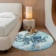 thumbnail image 3 of Coastal Octopus Blue Round Area Rug 4ft, Summer Beach Nautical Coral Starfish Washable Non-Slip Circle Rugs for Bedroom Living Room Kitchen, Soft Non Shedding Circle Carpet for Dining Room Dorm, 3 of 9