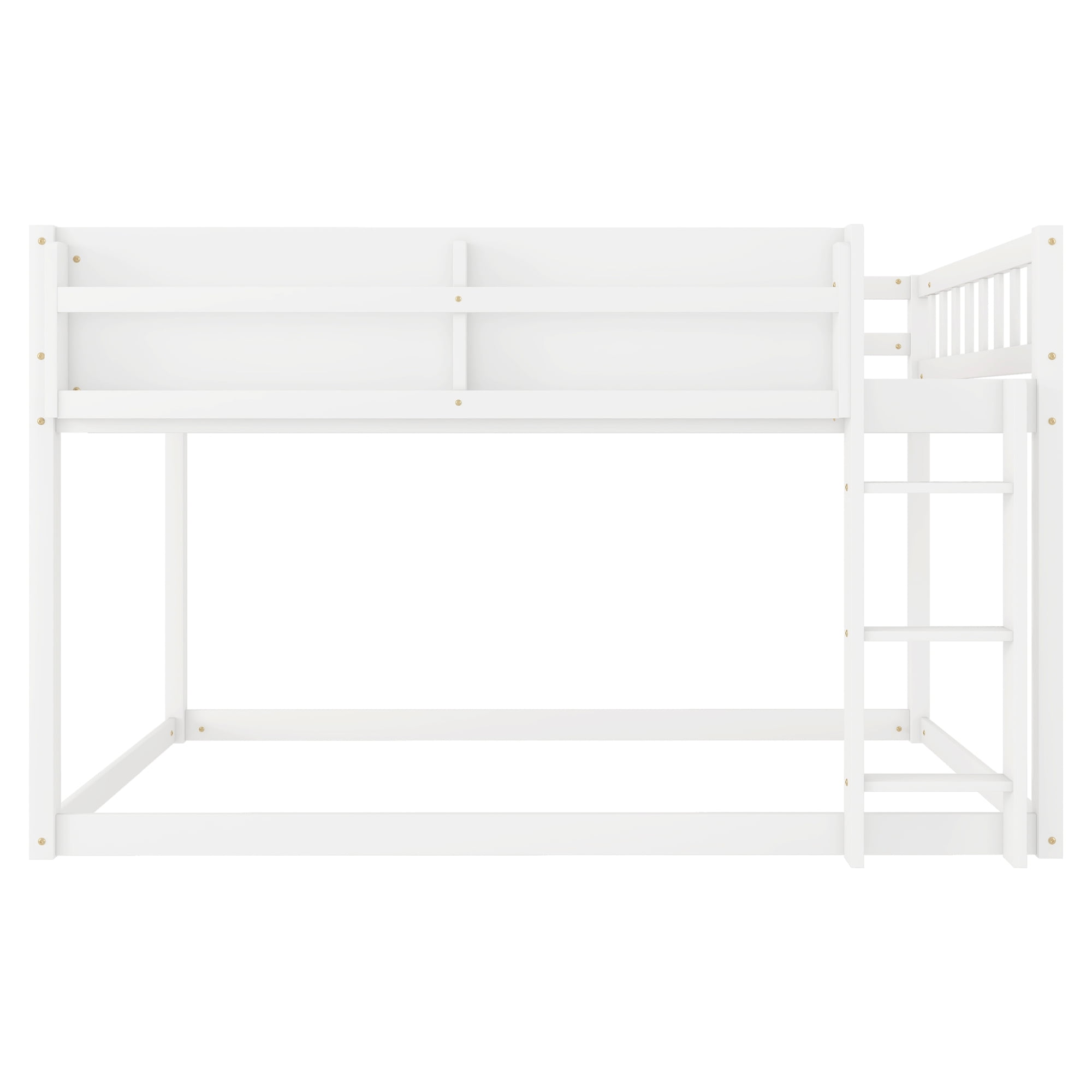 Low Bunk Bed, Twin Over Twin Low Bunk Bed - Solid Wood Frame with Ladder and Guardrail, Converts to Loft Bed or Floor Bed, Space Saving for Small Rooms, Easy Assembly, White