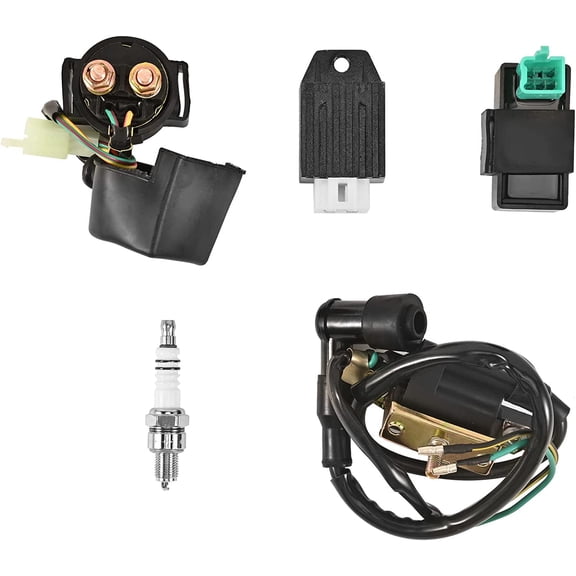 TRKIMAL Solenoid Relay Ignition Coil 5 Pin CDI Box Regulator Rectifier Spark Plug for 50cc 70cc 90cc 110cc 125cc ATV 3050B Pit Dirt Bike Go Kart Compatible with Kazuma Falcon Taotao Coolster Parts