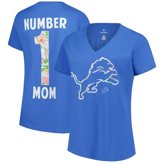 Women's-Fanatics  Blue Detroit Lions Plus Size Mother's Day Floral V-Neck T-Shirt