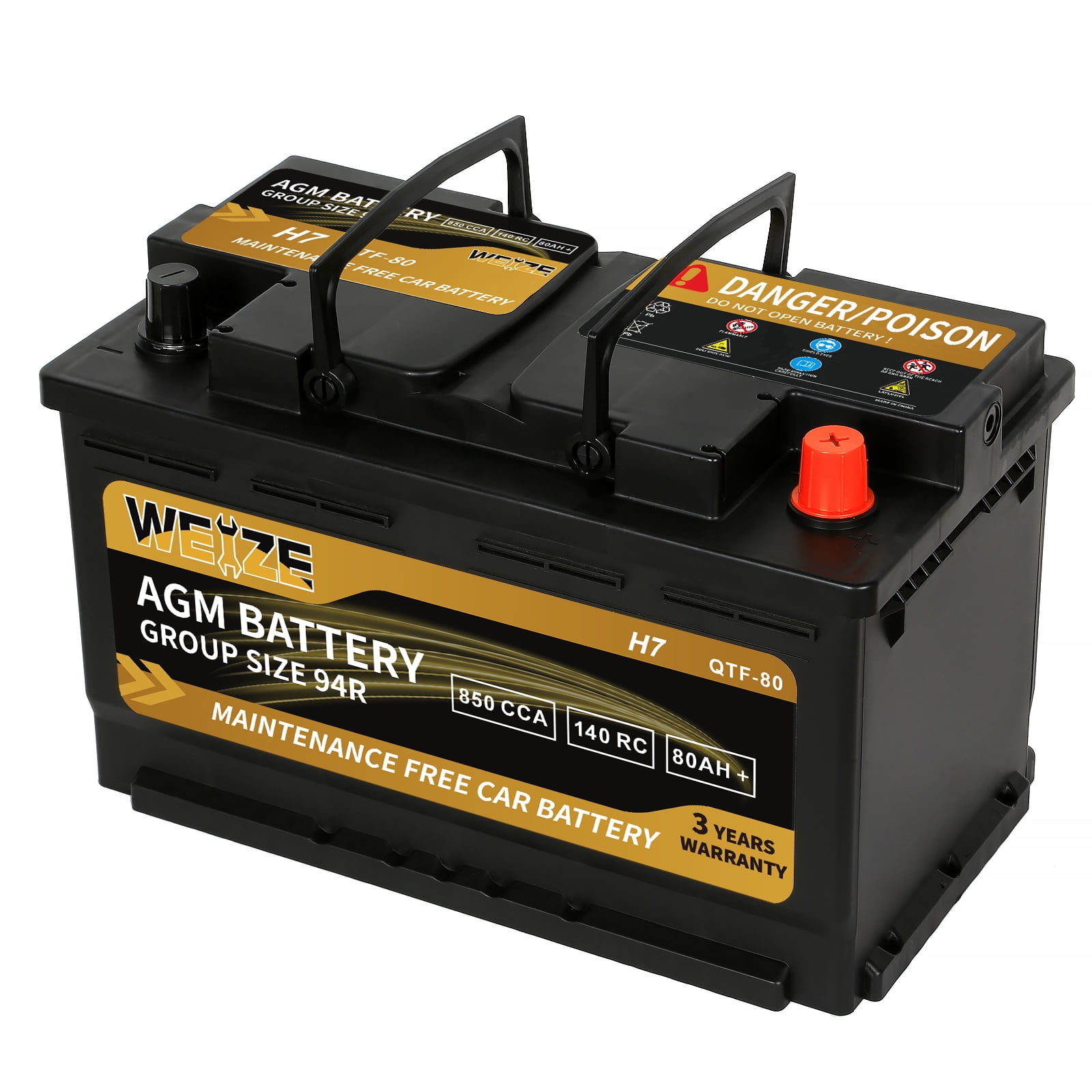 Weize Platinum AGM Battery BCI Group 48-12v 70ah H6 Size 48 Automotive  Battery, 120RC, 760CCA, 36 Months Warranty