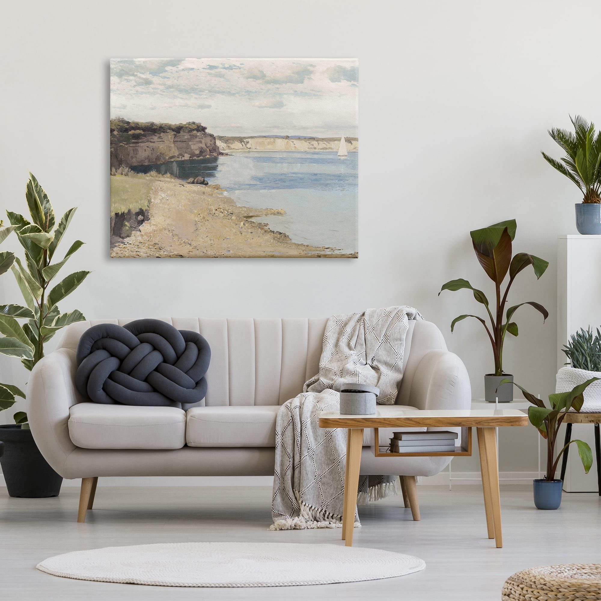 Stupell Industries Still Morning Oceanside Cliffs and a Sailboat Painting, 36 x 48,Design by Christy McKee