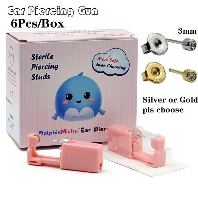 6Pcs/Box Disposable No Pain Ear Piercing Cartilage Tragus Helix Gun Unit ear Stud Display Piercing Tool Kit Ear Piercing Unit