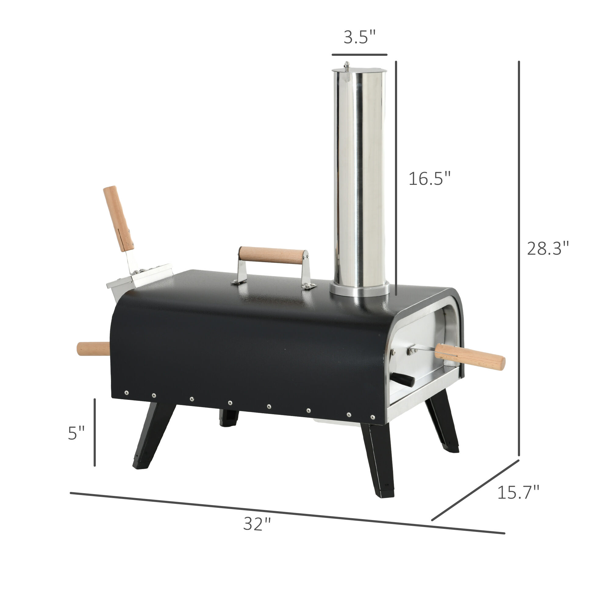 Outdoor Grill, Outdoor Pizza Oven with 12" Stone, Peel and Cover, Portable Pellet Wood Fired Pizza Maker with Foldable Legs, Stainless Steel Pizza Grill for Outside, Backyard, Outdoor Kitchen