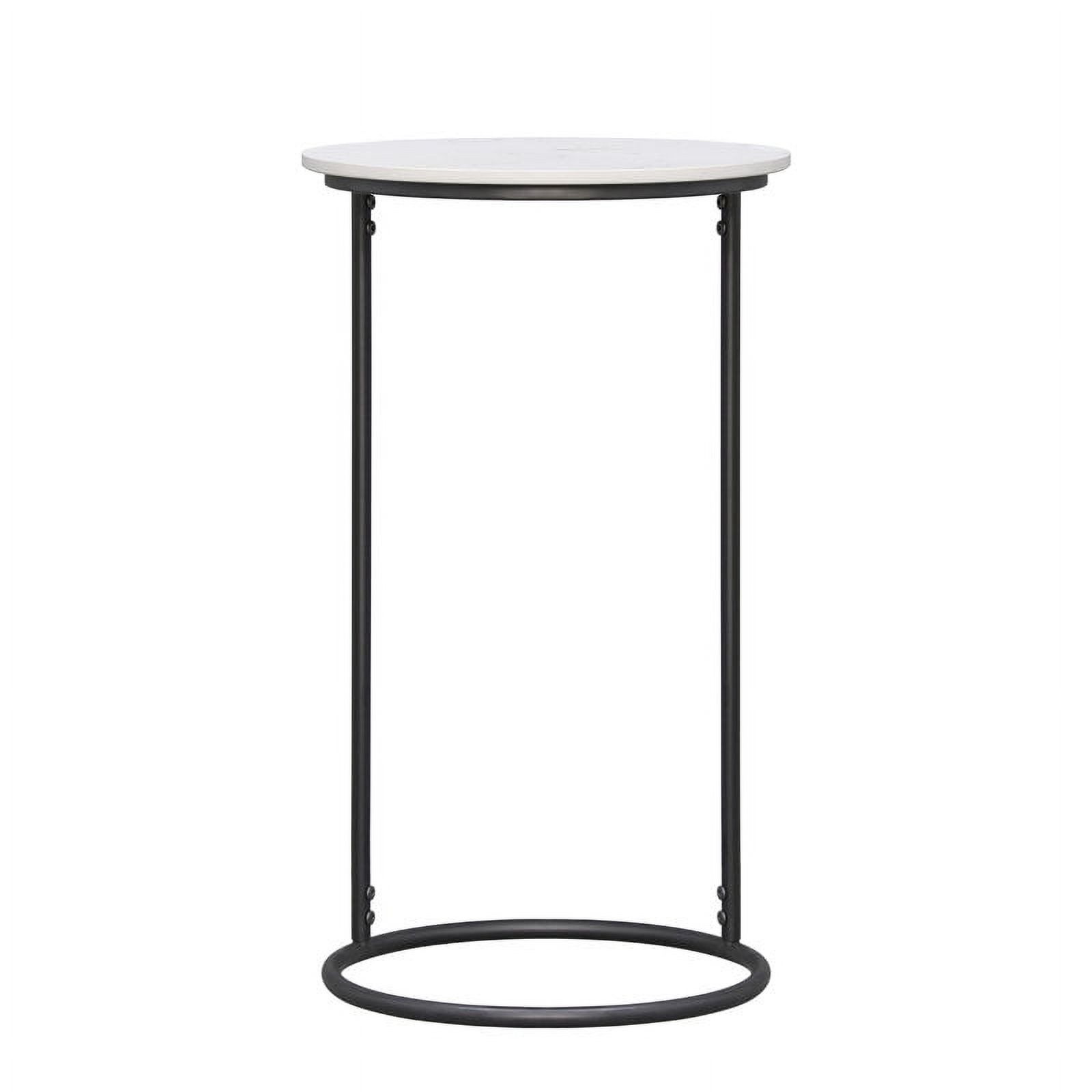 Abble Diameter  15 in. X H 26 in. Indoor Use Round Shape  White Quartz Stone Tabletop C-table with Black Metal Base
