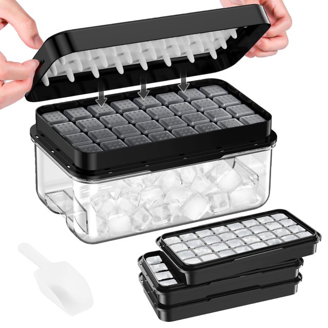 Bandeja para cubitos de hielo PHINOX, paquete de 3 con tapa y papelera, 96 unidades, sin BPA