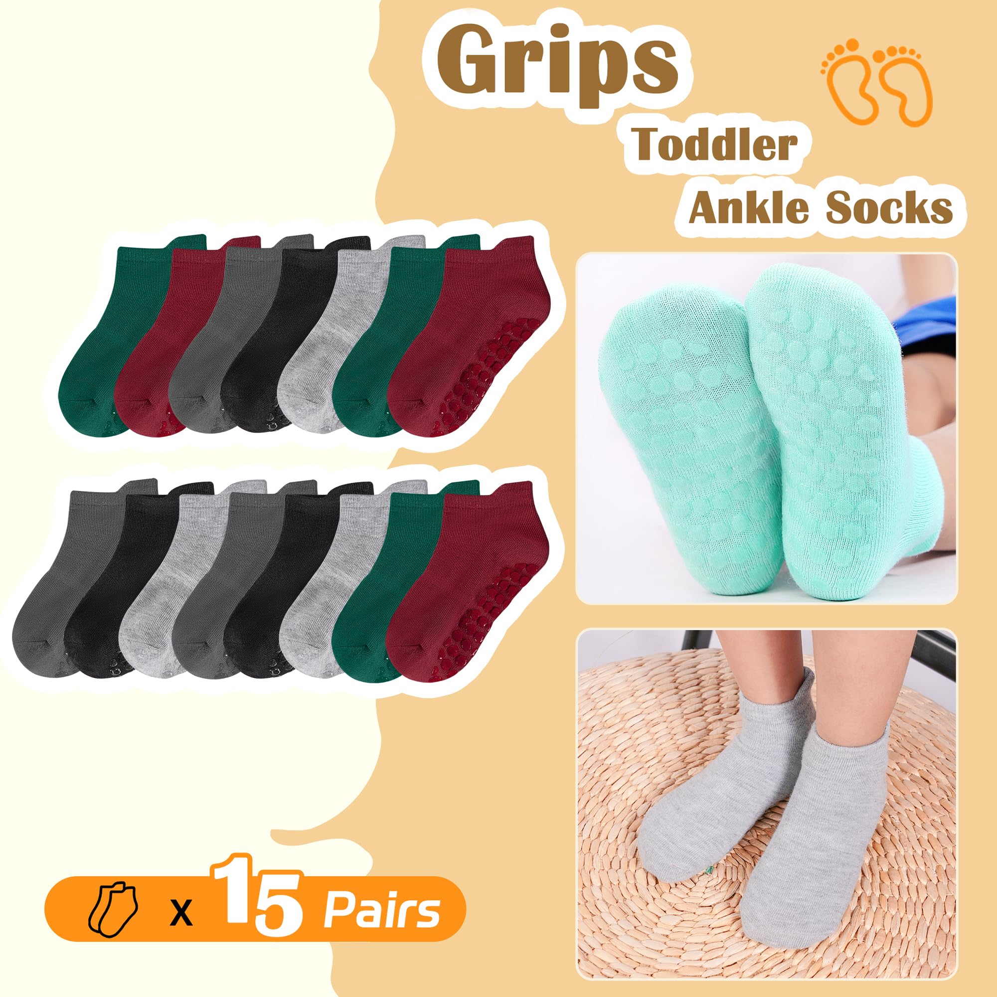 Sptramle Toddler Grip Socks, 15 Pairs, Multicolor photo 4