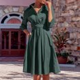 thumbnail image 2 of Vestido con cuello en V y solapa para mujer vestido midi de línea A de color liso vestido de viaje con dobladillo grande, 2 of 7