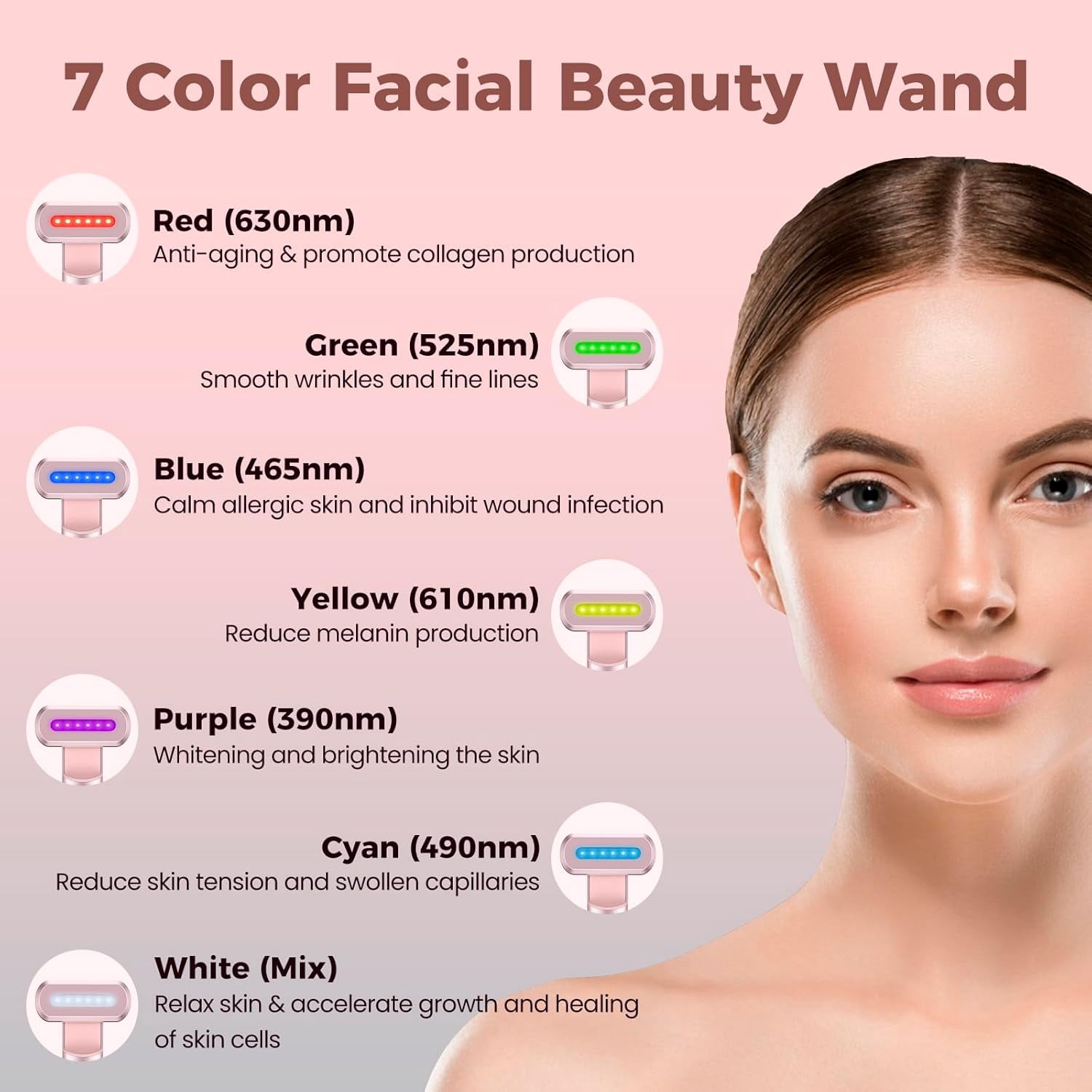 ABCISI Red Light Therapy for Face, 7 in 1 LED Light Therapy Wand for Face and Neck, Microcurrent Facial Device for Anti-Aging, Face & Eye Massager Skincare (7 Colors led Light)
