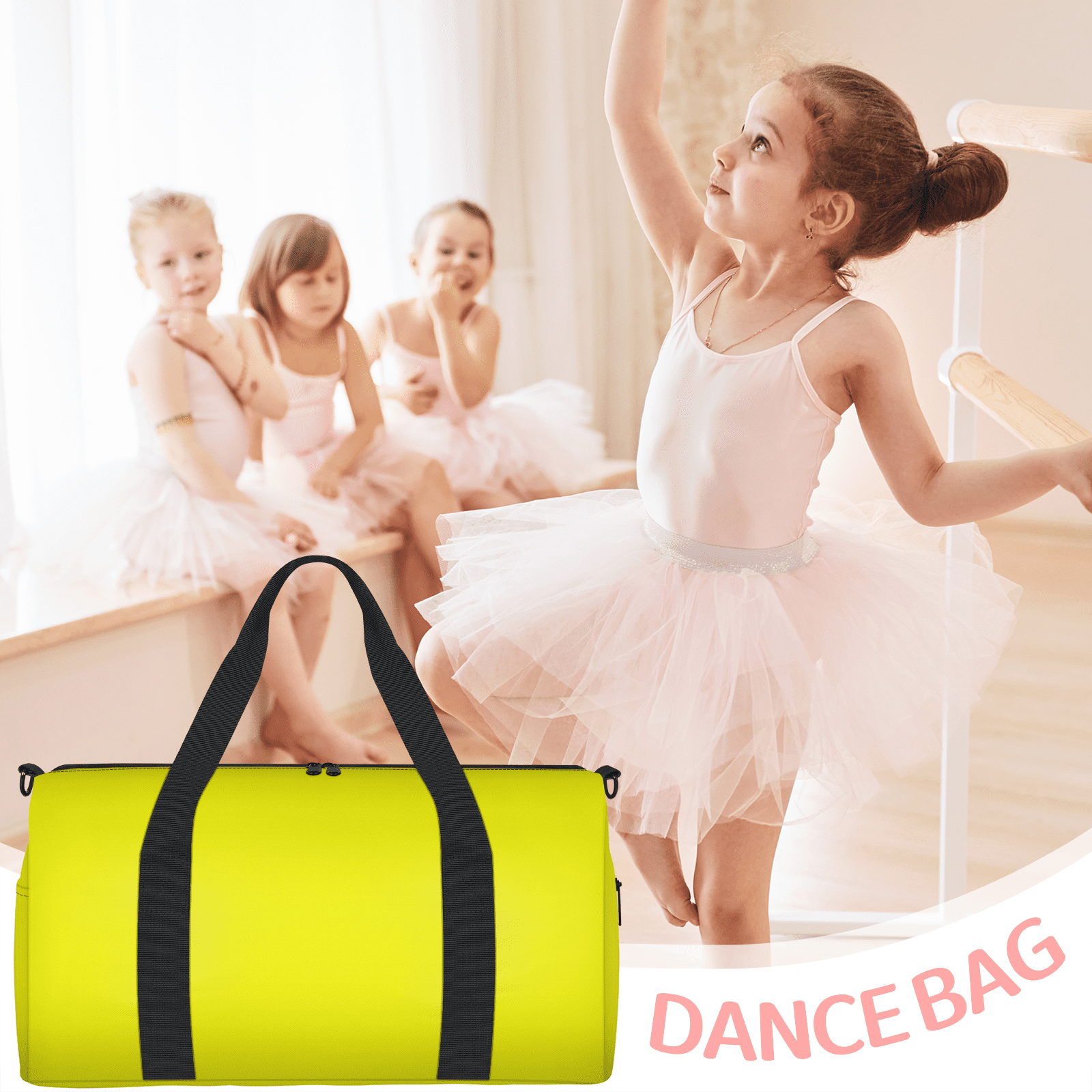 Herdesigns Light Yellow Travel Duffle Bag Sports Yoga Weekender Overnight Carry on Workout Bags Lightweight Waterproof Gym Tote Bag for Women