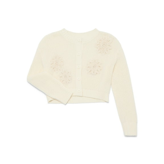 Wonder Nation Girls Crewneck Cardigan with Long Sleeves, Sizes 4-18 & Plus