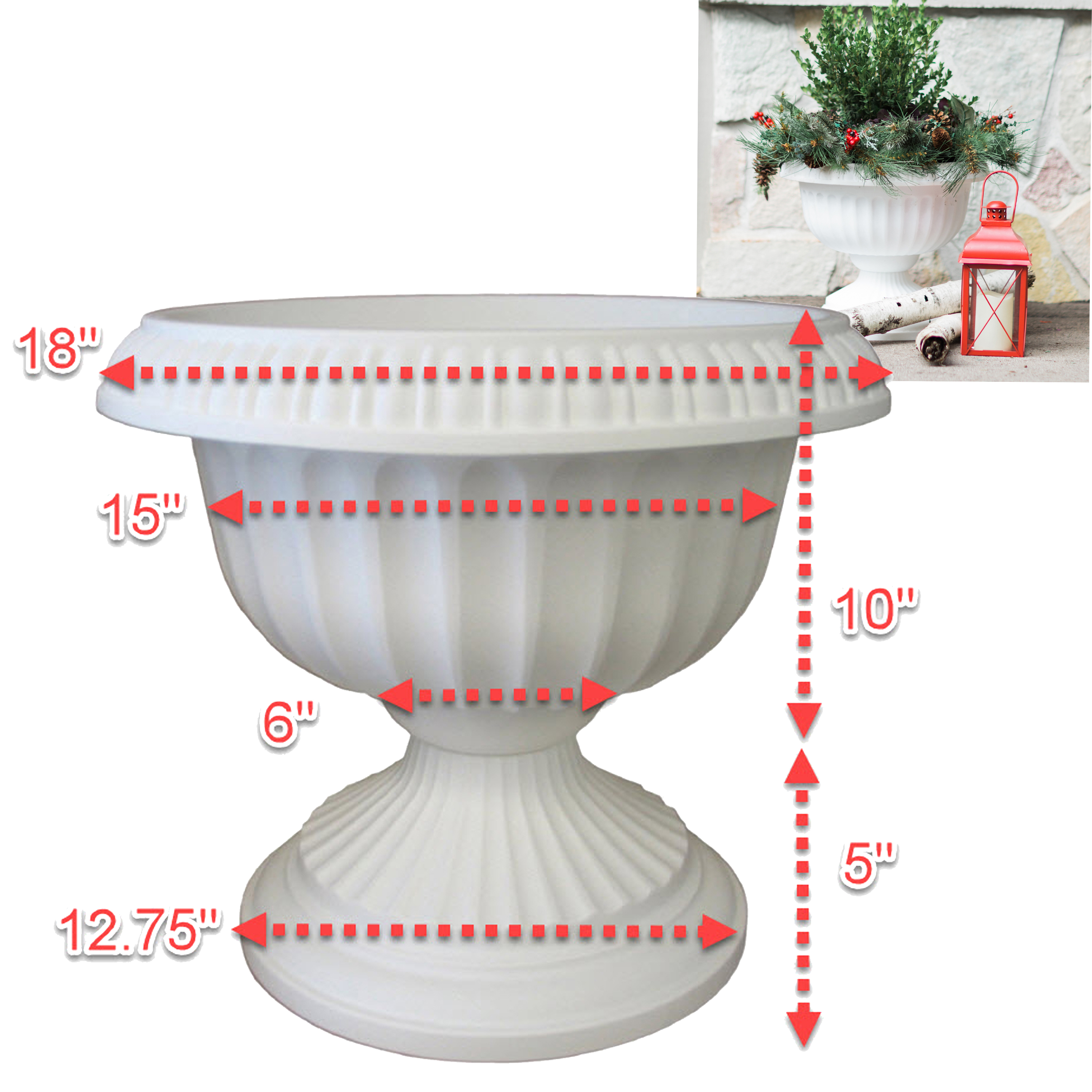 Bloem Grecian Urn Planter 18" White by Bloem