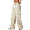 thumbnail image 3 of Coduop Womens Cargo Pants with Pockets Outdoor Casual Straight Wide Leg Streetwear Trousers, 3 of 7
