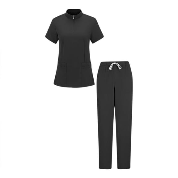 Gytharion Medical Scrubs Sets for Women 2 Piece Workwear Outfits Short Sleeve Zipper Stand Collar Tops and Drawstring Stretch Pants Sets Lightweight Nursing Uniform Sets with Pockets