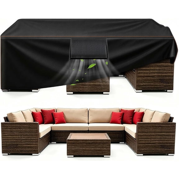 Patio Furniture Set Cover,Outdoor Sectional Sofa Couch Set Covers Waterproof,Garden Dining Table Chair Set Cover Outside Rectangular Heavy Duty Weatherproof 110" L x 82" W x 28" H Black