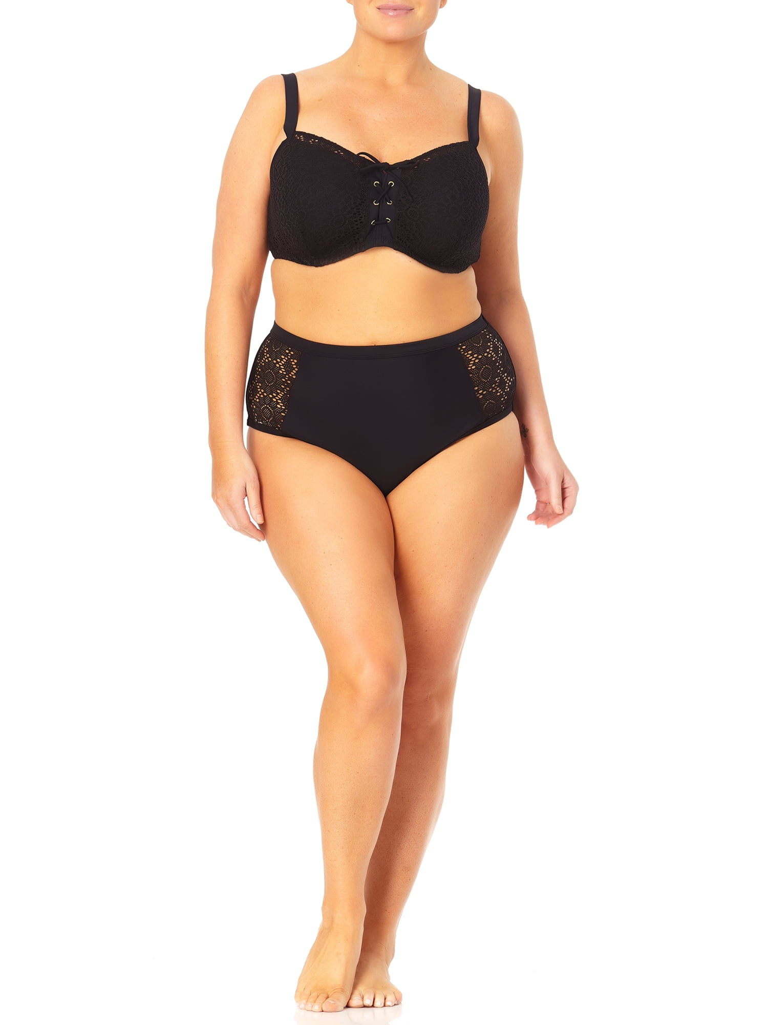 Terra & Sky Women's Plus Lace Front Bikini Top Swimsuit