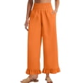 thumbnail image 4 of Lumtrix Woman Linen Ruffle Hem Pant Smocked Elastic High Waist Crop Pants Spring Summer Baggy Trousers with Pockets Saffron S, 4 of 7