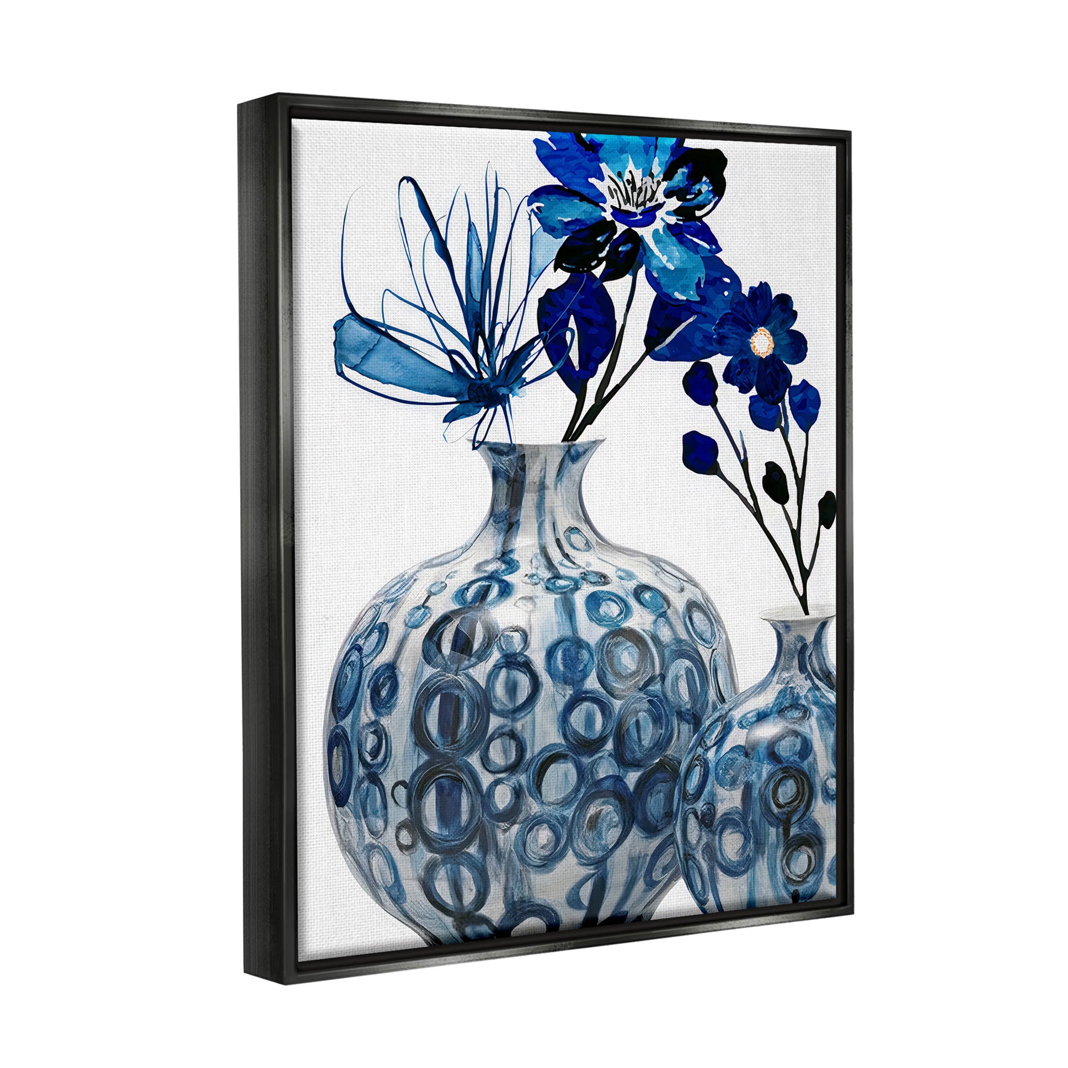 Modern Blue Flower Arrangement Botanical & Floral Graphic Art Jet Black Framed Art Print Wall Art