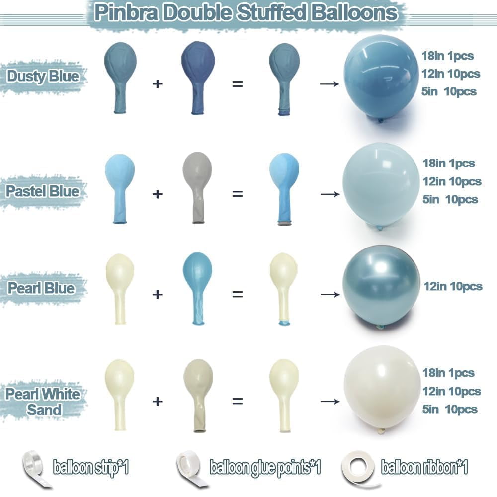 Blue White Balloons Double Stuffed Dusty Blue White Balloon Arch Garland Kit for Baby Shower Wedding Bridal Shower Birthday Graduation Party Decorations