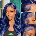 thumbnail image 3 of Pelucas de encaje en la parte delantera con forma de pájaro colorido, cabello humano azul real, 18 pulgadas, 3 of 6