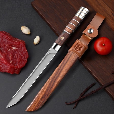M390 Selected Stainless Steel Steak Knife with Wooden Sheath Cover, Multi-functional Outdoor Kitchen Knife, Easy to Carry