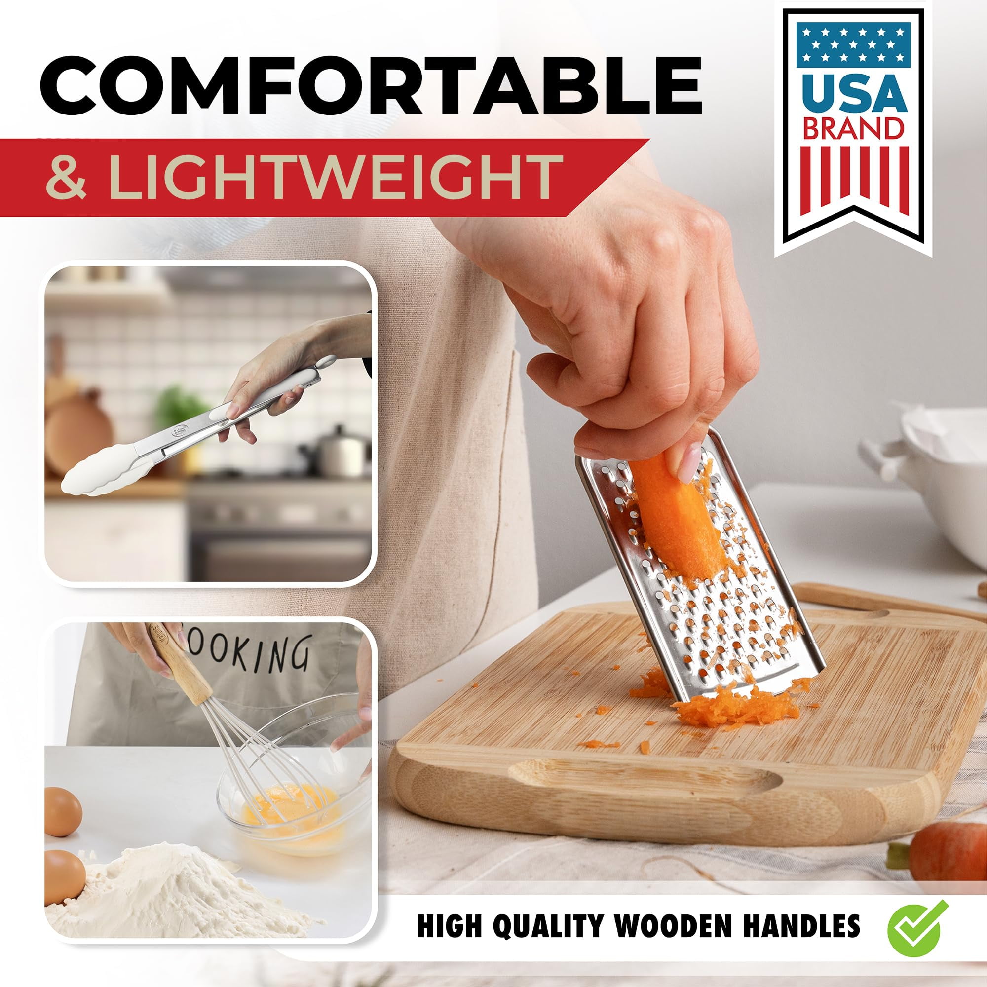 50 Silicone Kitchen Utensils Set Complete - 800°f Heat Resistant Non-stick Cooking W Wooden Handles Can Opener  Masher Turner Spatula