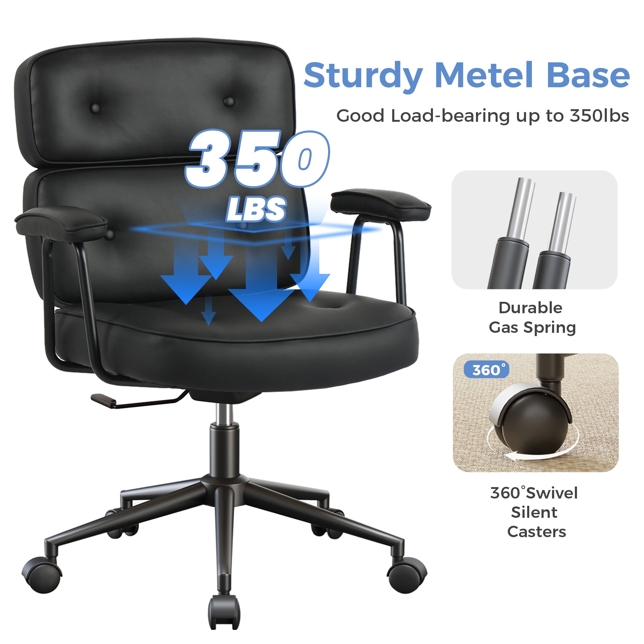 edx PU Leather Home Office Chair, 350LBS Heavy Duty, 8 Hours Ergonomic High Back Desk Chair with Lumbar Support, Black