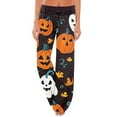 thumbnail image 2 of MLQIDK Halloween Pajamas Women Pumpkin Bat Ghost Print Fall Pajamas Plus Size Elastic Waist Loose fit Pajama Funny Drawstring Halloween PJ Pants Comfy PJ Bottoms, 2 of 5