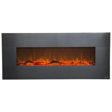 

GnHoCh Stainless Electric Fireplace - (Stainless) - 50 Inch Wide - On-Wall Hanging - Log Crystal Included - 5 Flame Settings - Realistic Flame - 1500/750W - Timer