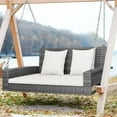 thumbnail image 2 of Costway 2-Person Patio PE Wicker Hanging Porch Swing Bench Chair with Cushion, 2 of 10