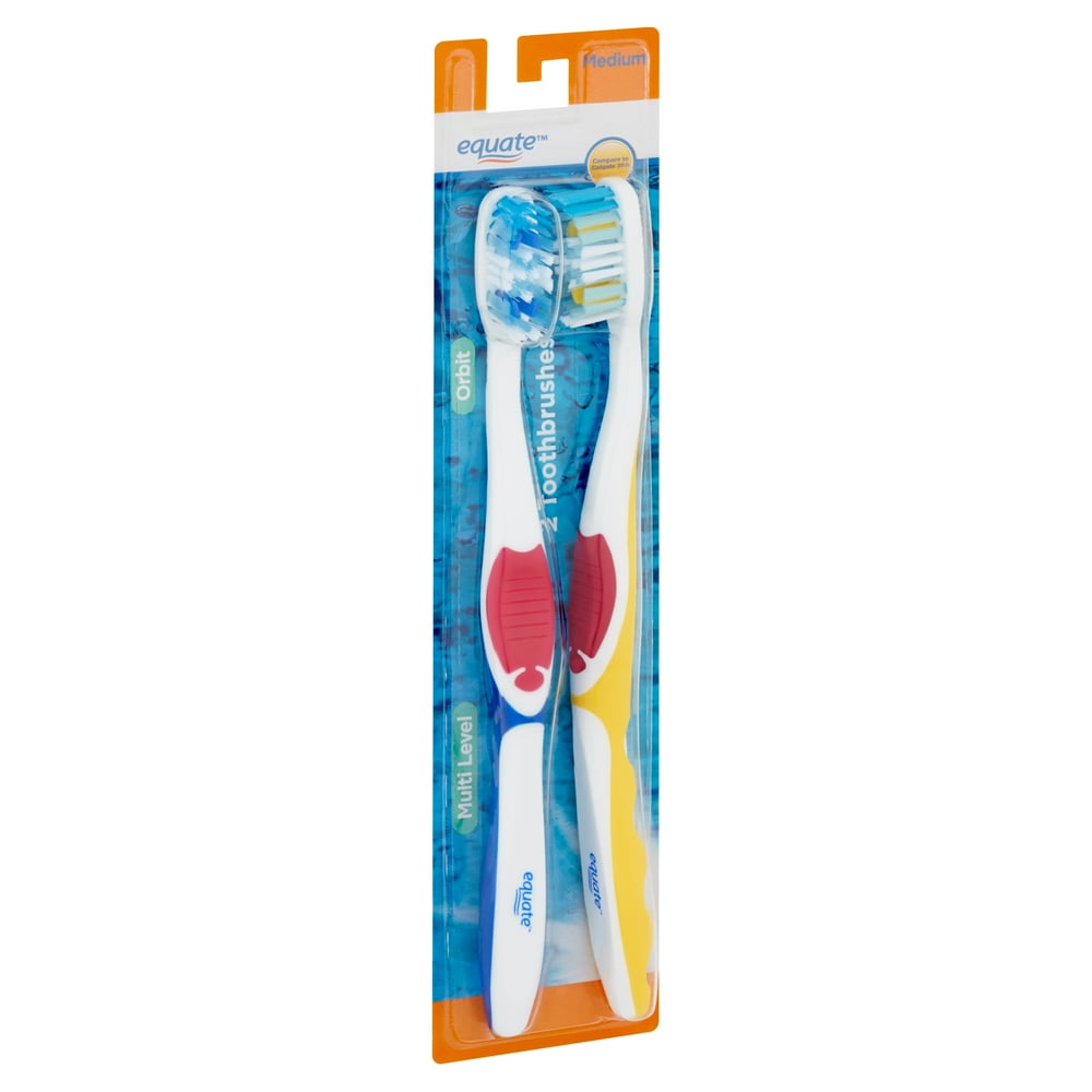 Equate Adult Multi Level Orbit Medium Bristle Toothbrush 2 Count