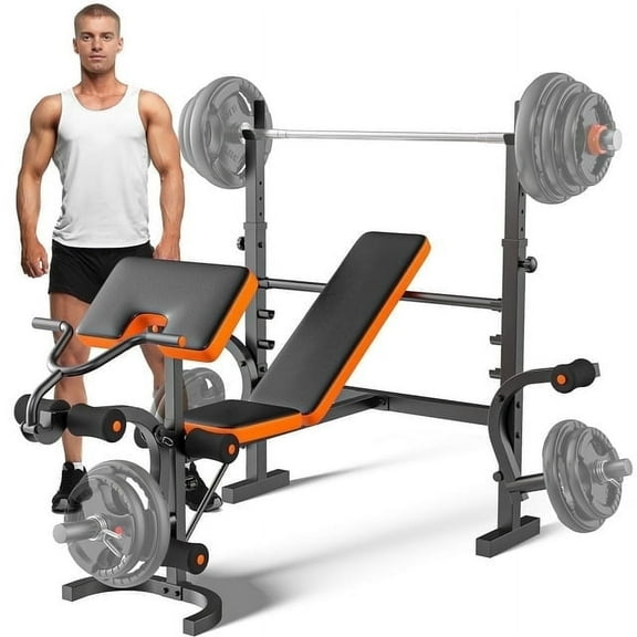 GIKPAL 6-in-1 Multi-Purpose Adjustable Weight Bench Workout Bench Set with Barbel Rack and Leg Developer for Home Gym Full Body Function Strength Training(excluding Barbell and Weight Plate)