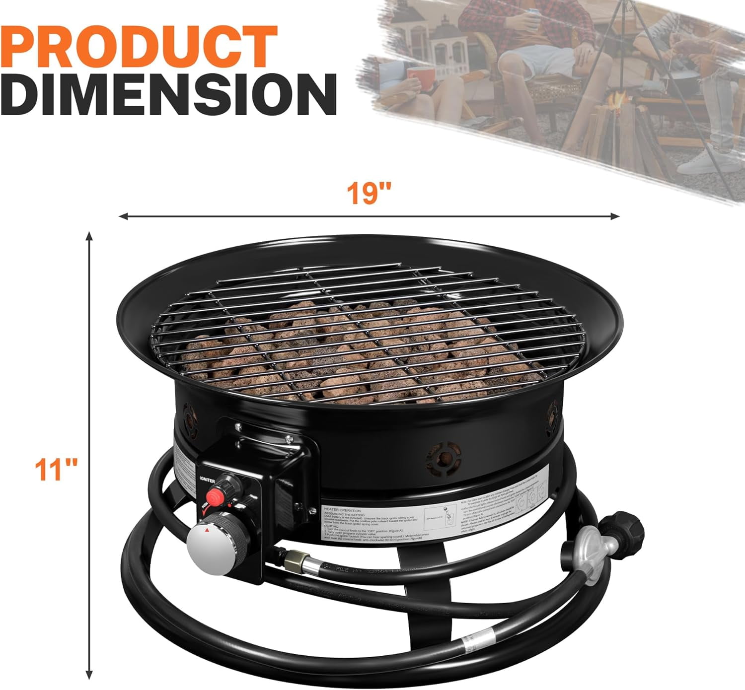 22-inch Portable Propane Fire Pit Table for Outside, Smokeless Gas Fire Bowl with Auto-Ignition, Lid & Carry Kit, for Patio, Camping, Tailgating, Deck, Backyard, RV