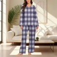 thumbnail image 7 of Fmbrln Womens Pajamas Sets Long Sleeve V Neck Shirts Tops and Wide Leg Pajamas Pants Sets Fashion Plaid Print Soft Comfy Home Sleepwear Sets, 7 of 7
