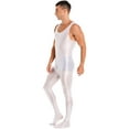 thumbnail image 3 of YIZYIF Mens Glossy One Piece Bodysuit Nightwear Sleeveless Solid Color Jumpsuit Fitness Workout Sportswear White M, 3 of 7