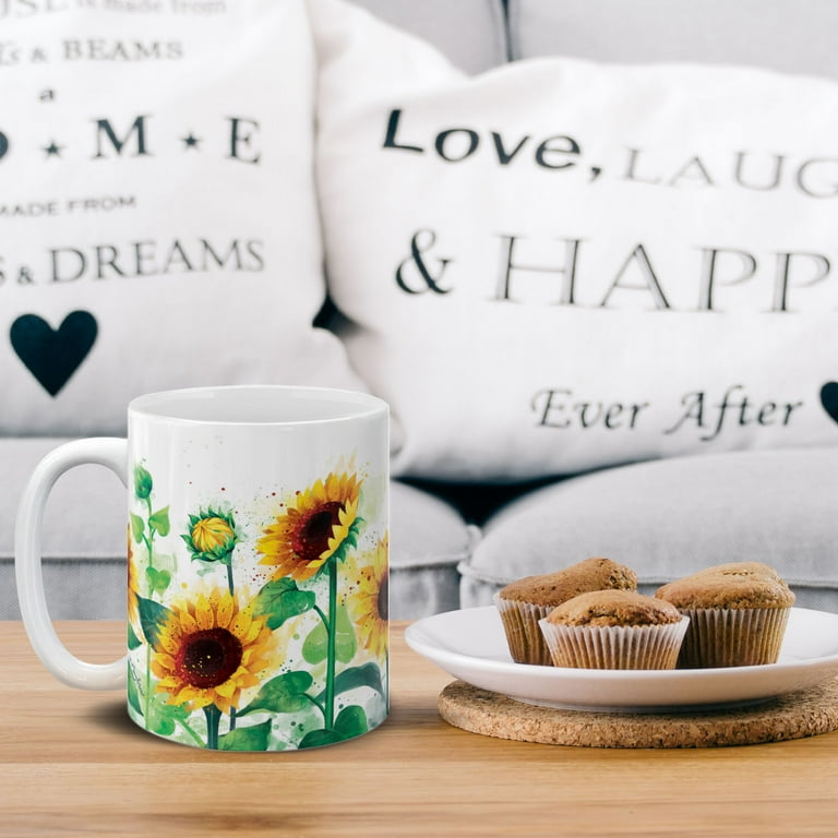 Country mug with flowers and sunflowers