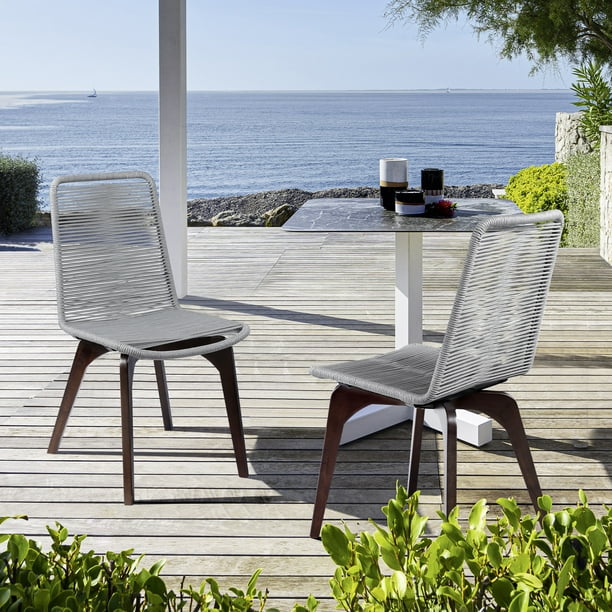 Island Outdoor Patio Silver Rope Dining Chair in Earth Finish Set of