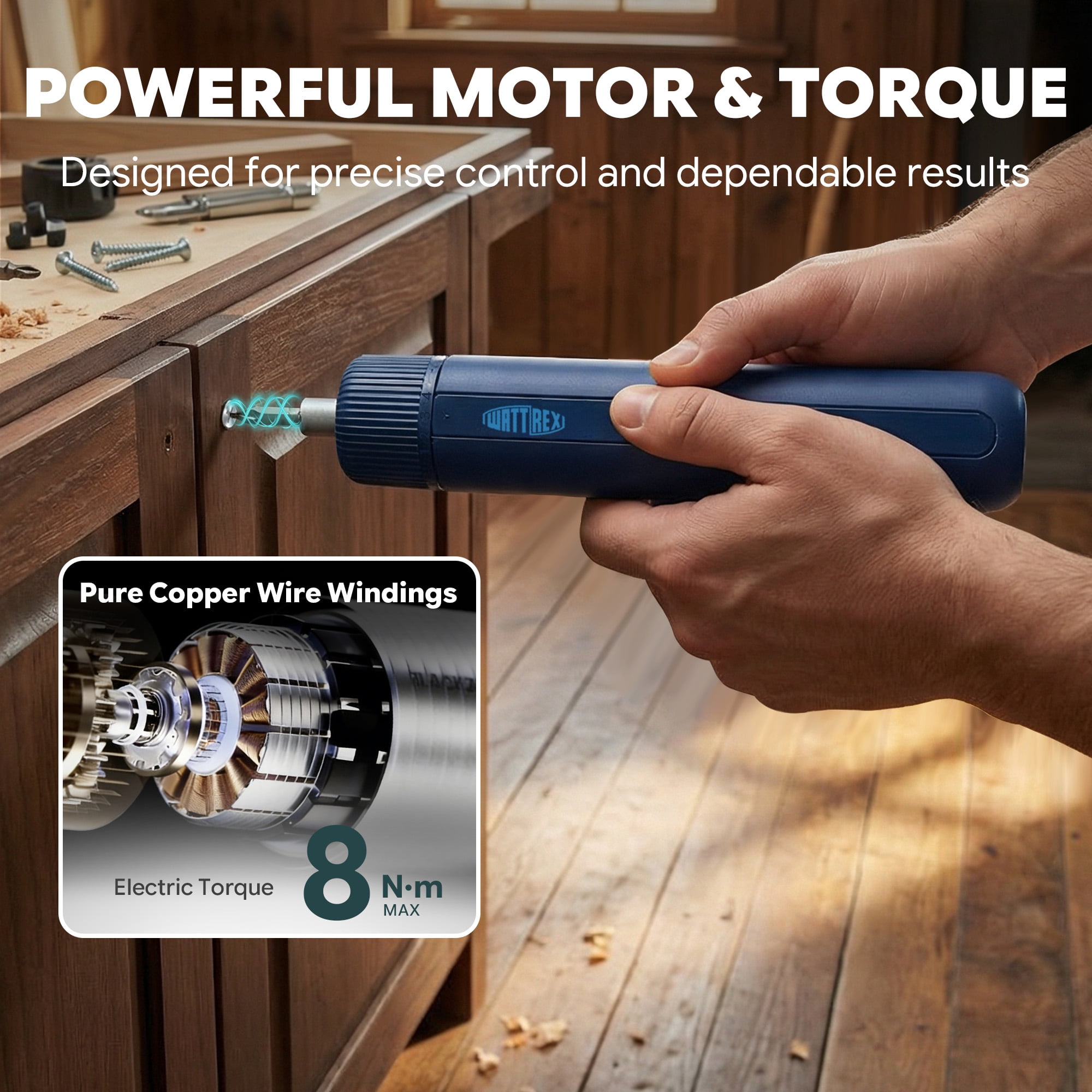 Wattrex 4V Electric Screwdriver Set, 4 Torque Settings, LED Light, 24 S2 Bits, Type-C Rechargeable, 2200mAh for DIY & Home Repair