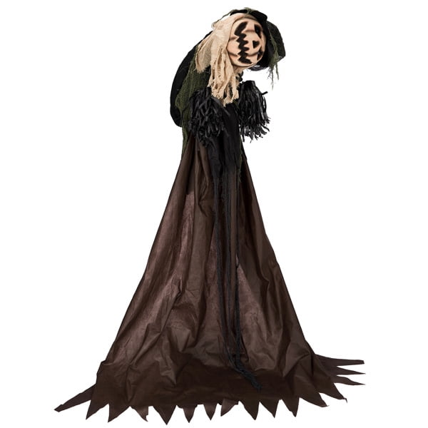 5.7FT Animatronics Wizard with Pumpkin Face Sound-Activated Moving Head Red Eyes for Halloween Haunted House