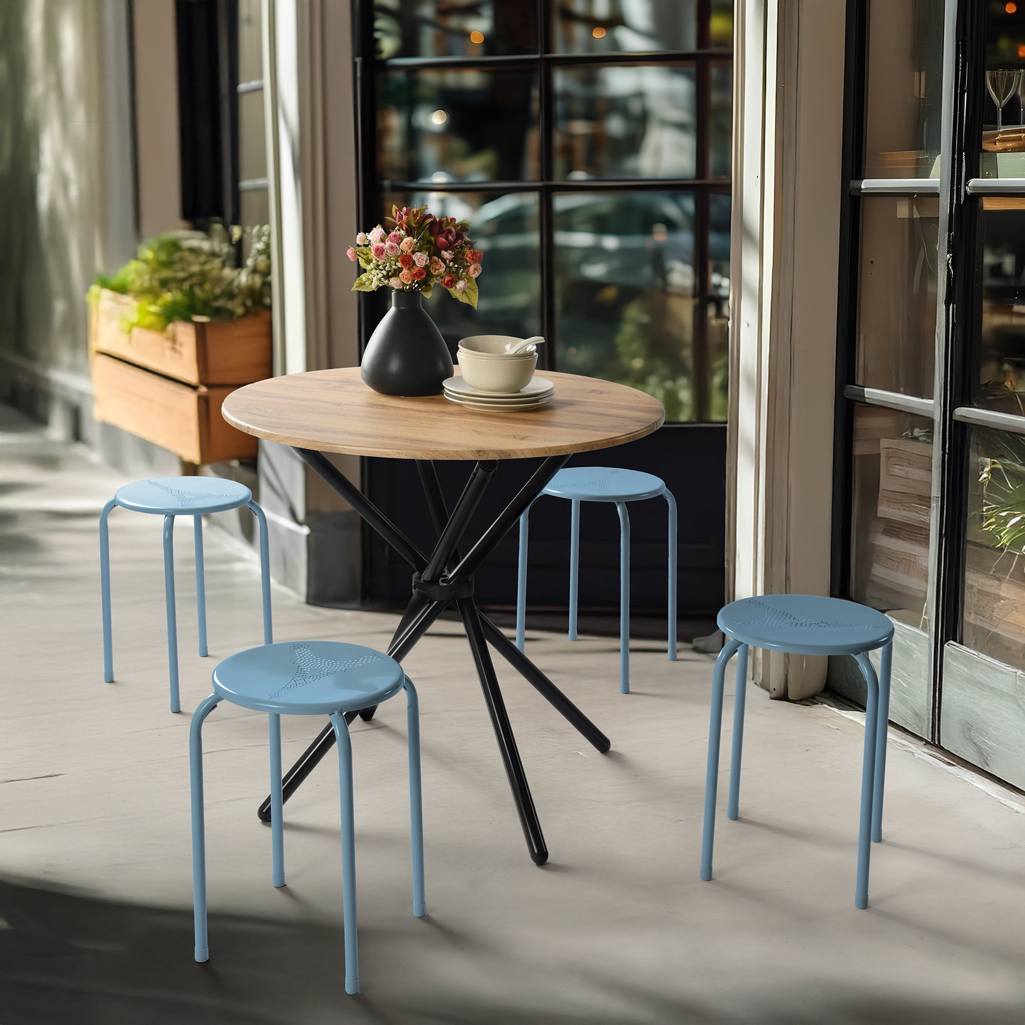Homy Casa Folding Stackable Chair Set of 6, Metal Stools for Classroom, Kitchen Craft Room, Blue
