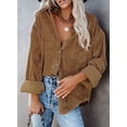 thumbnail image 3 of Uhndy Womens Corduroy Shirts Casual Long Sleeve Button Down Blouses Oversized Jacket Tops-LQ, 3 of 5
