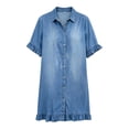 thumbnail image 4 of Women's Dresses Women's Casual Ruffle Denim Shirt Dress Turn Down Collar Short Sleeve Summer Flowy Midi Length Belted Style Solid Mini Blue XXXL, 4 of 4