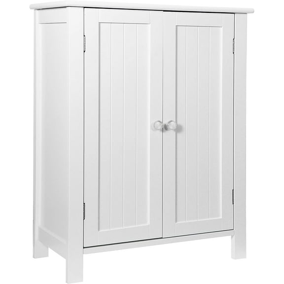 WOLEGEDO Bathroom Floor Storage Cabinet with Double Door Adjustable Shelf, Wooden Organizer Cabinet for Living Room, Bathroom, Bedroom, Modern Home Furniture White