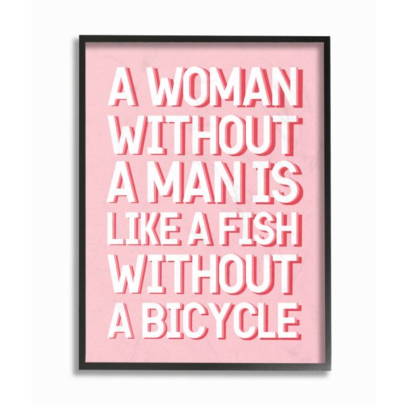 Stupell Industries Woman Without Man Funny Word Fashion Modern Pink Design Framed Giclee Texturized Art by Daphne Polselli