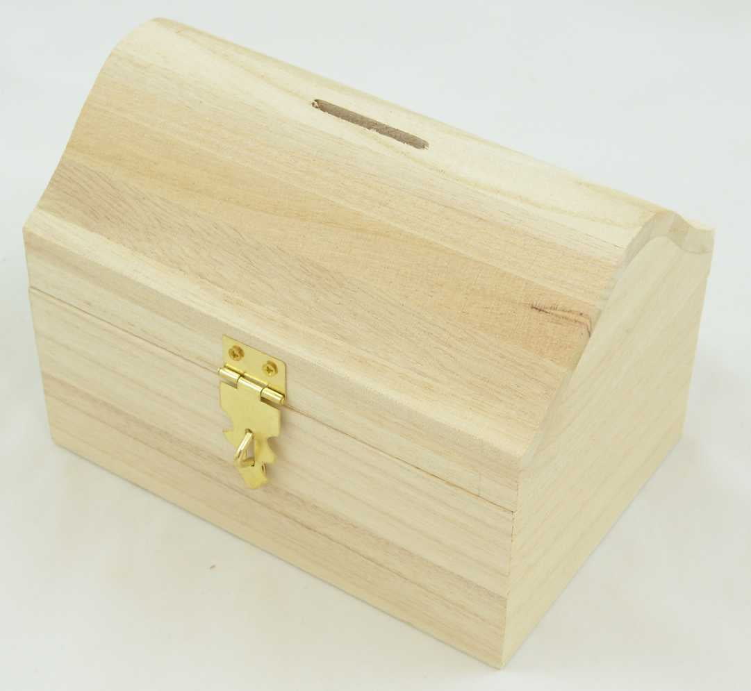 Download 1 Pc, Large Wood Trunk W/Curved Lid 6.25 " X 4.5 " X 4.25 " For Donations, Spare Change ...