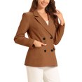thumbnail image 4 of INSPIRE CHIC Women's Jacket Notched Lapel Double Breasted Padded Shoulder Blazer Coffee Brown L, 4 of 6