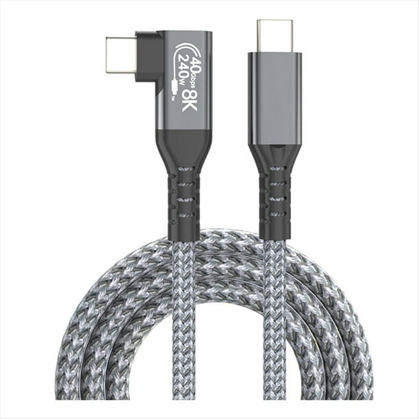 Cable USB 4 90° 40Gbps Cable de Datos USB4 Tipo C Carga Rápida PD 240W, Transferencia de Video 8K 1.5M