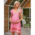 thumbnail image 2 of Yesfashion Women's Maternity Dress Small Flying Sleeves V Neck A Line Patchwork  Pregnancy Dresses, 2 of 9