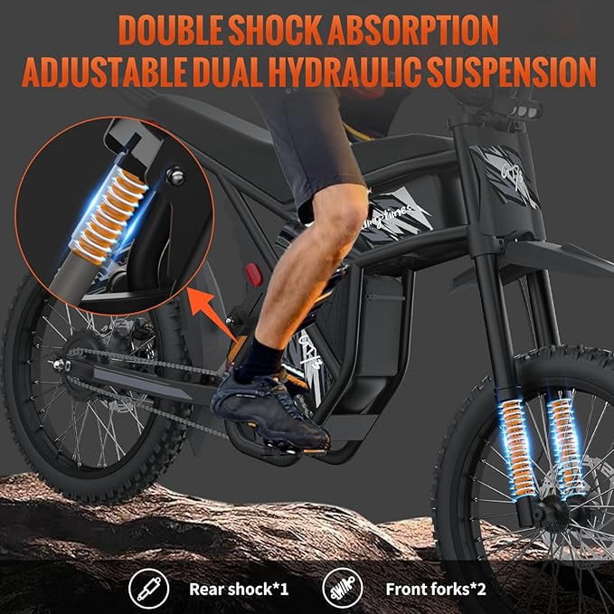 Riding'times GT73 Electric Bike for Adults,2400W UL2849 Electric Dirtbike with 25" Motorcycle Tires,48V36.4AH Dual Battery EBike,Max 37 mph & 85 mile Long Range,Dual Hydraulic Brakes&Full Suspension